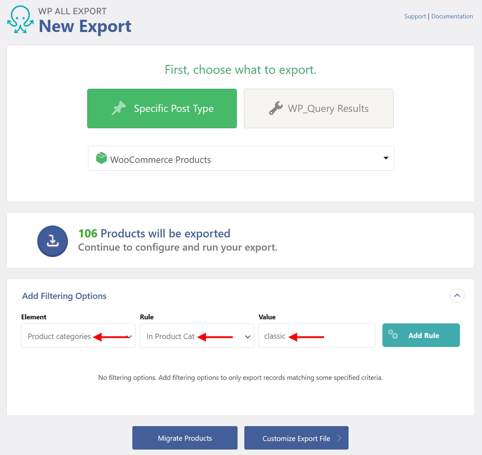 WooCommerce Product Export Custom Fields Section
