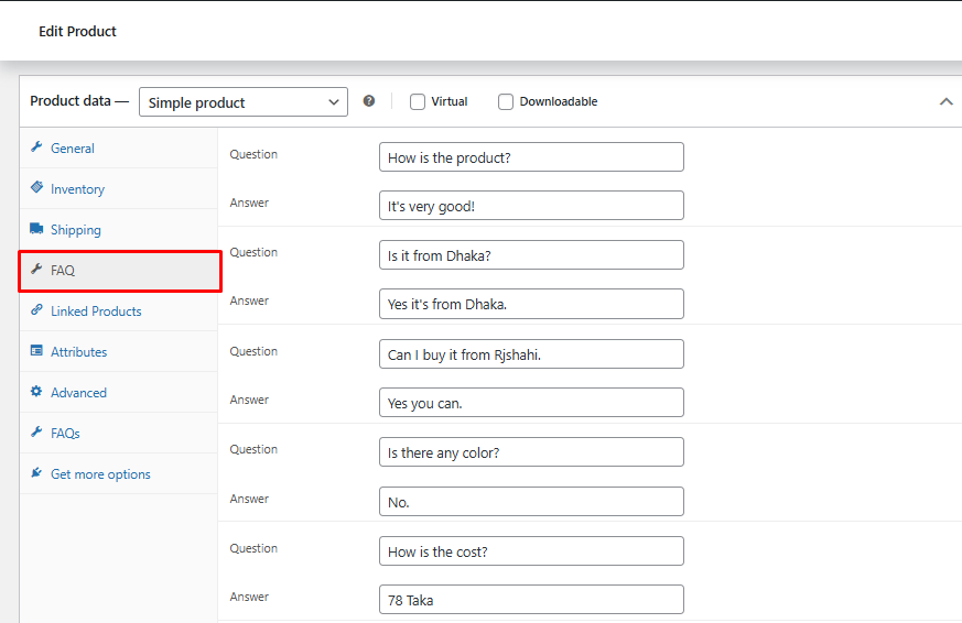 Add FAQ for single product.