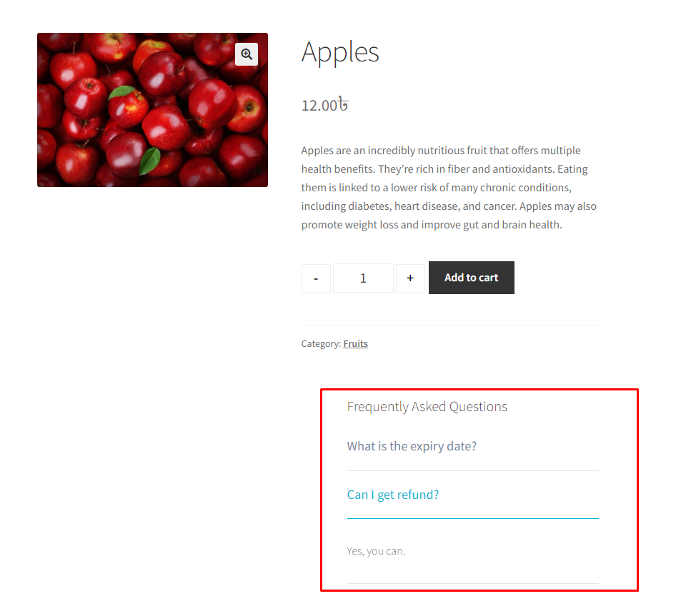 Faq output in single product page
