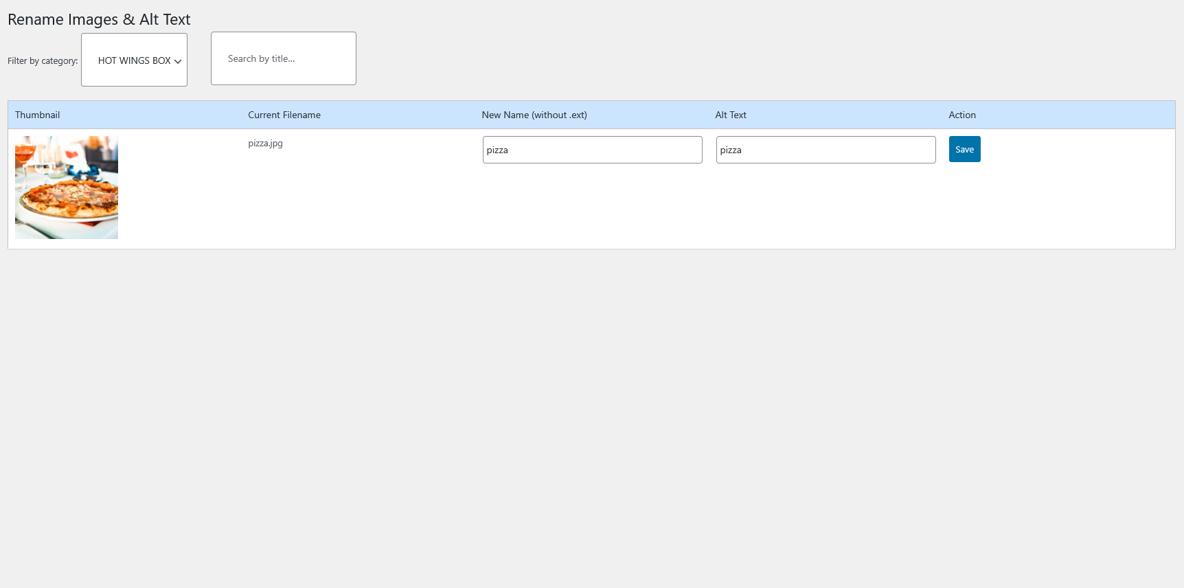 Filter by WooCommerce category and search by filename.