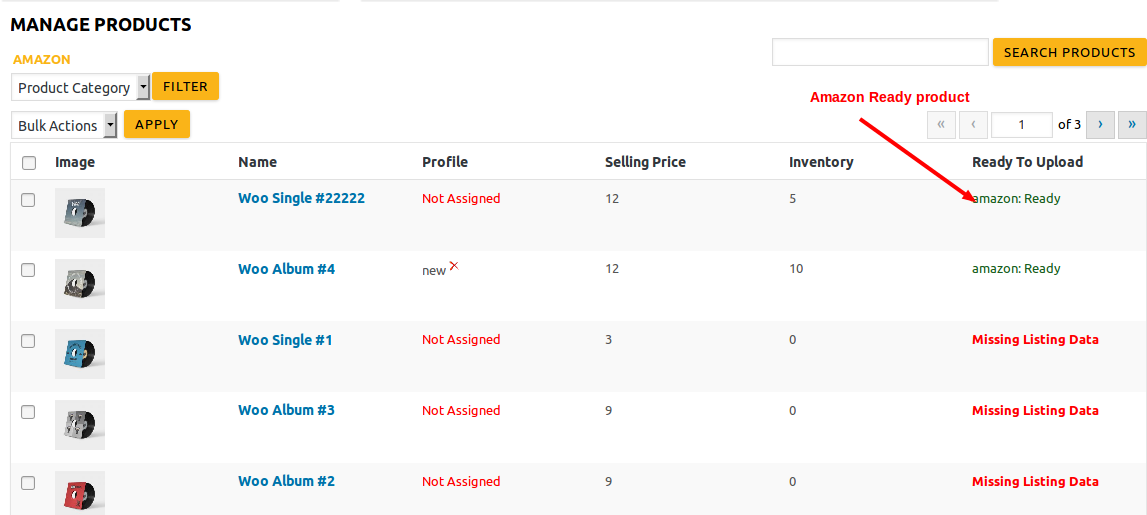 Imported Product on Manage Products Section