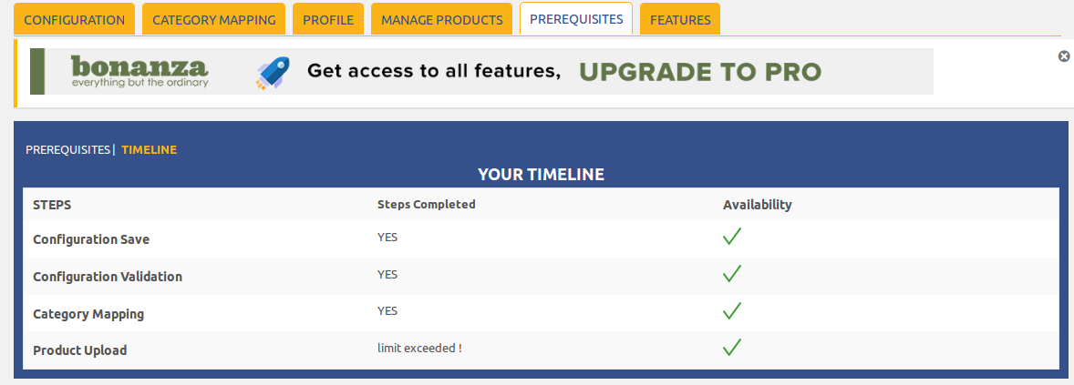 To track is plugin is configured, validated, products uploads or reached it's exceeded limits or not.