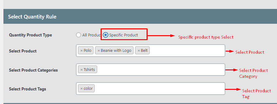 Specific products selection