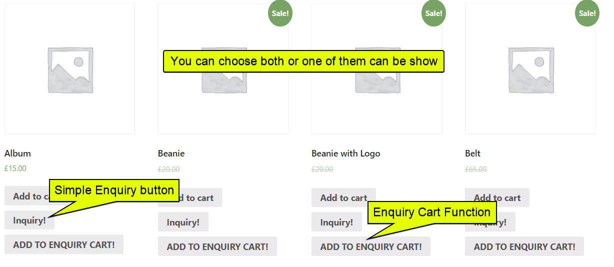 **Enquiry Button on Shop Page** – How the enquiry button looks on the WooCommerce shop/category page.