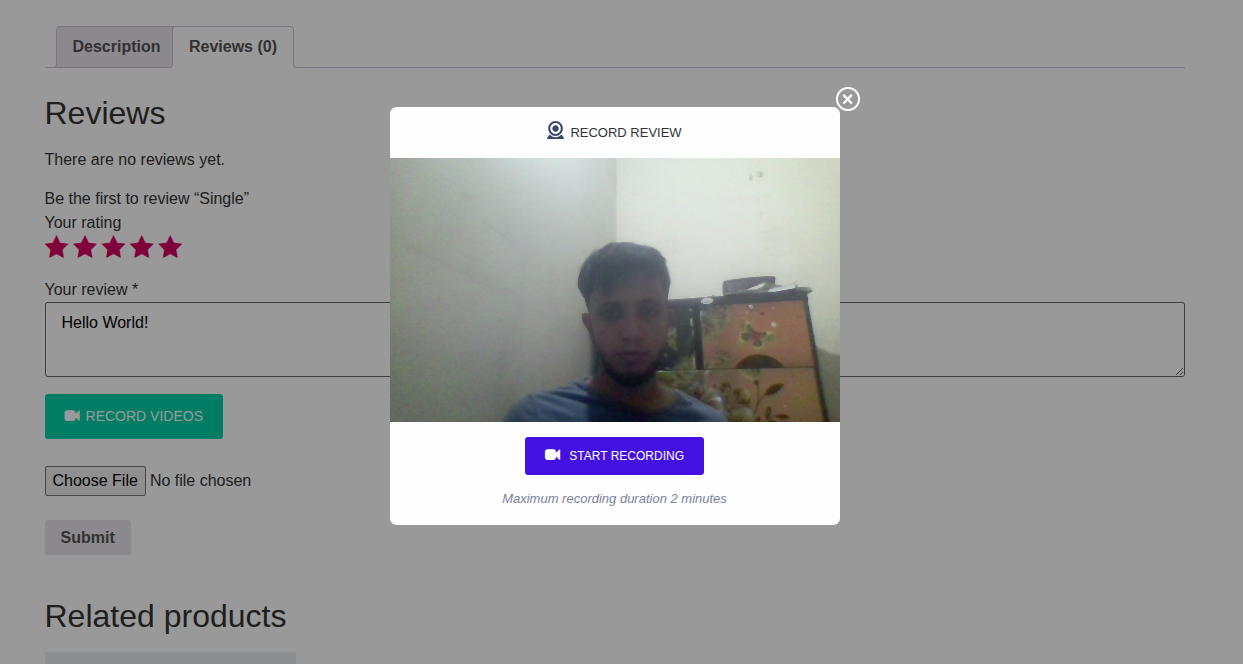 **Video Recording Interface** - Clean, user-friendly modal for recording video testimonials
