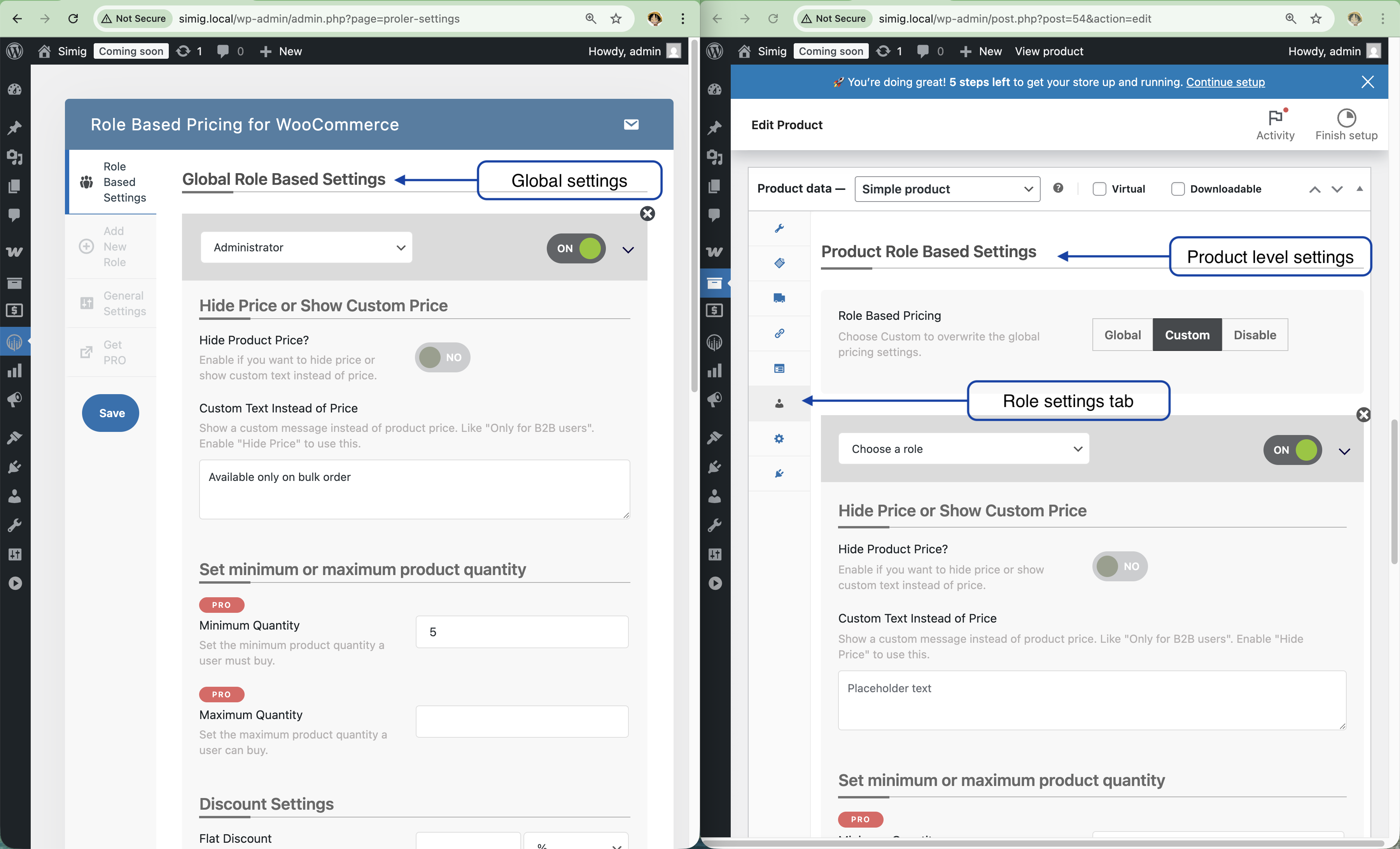 Global and product role settings