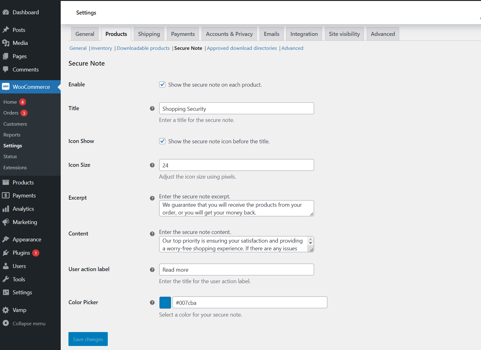 Screenshot of the plugin settings page.