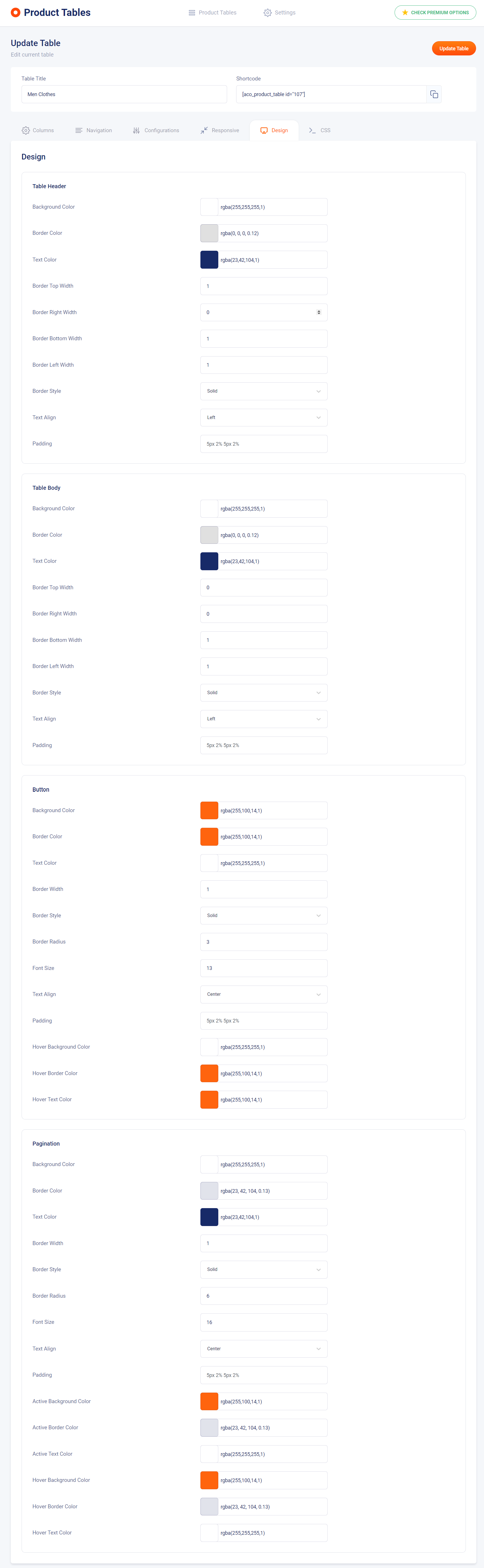 Table List Page