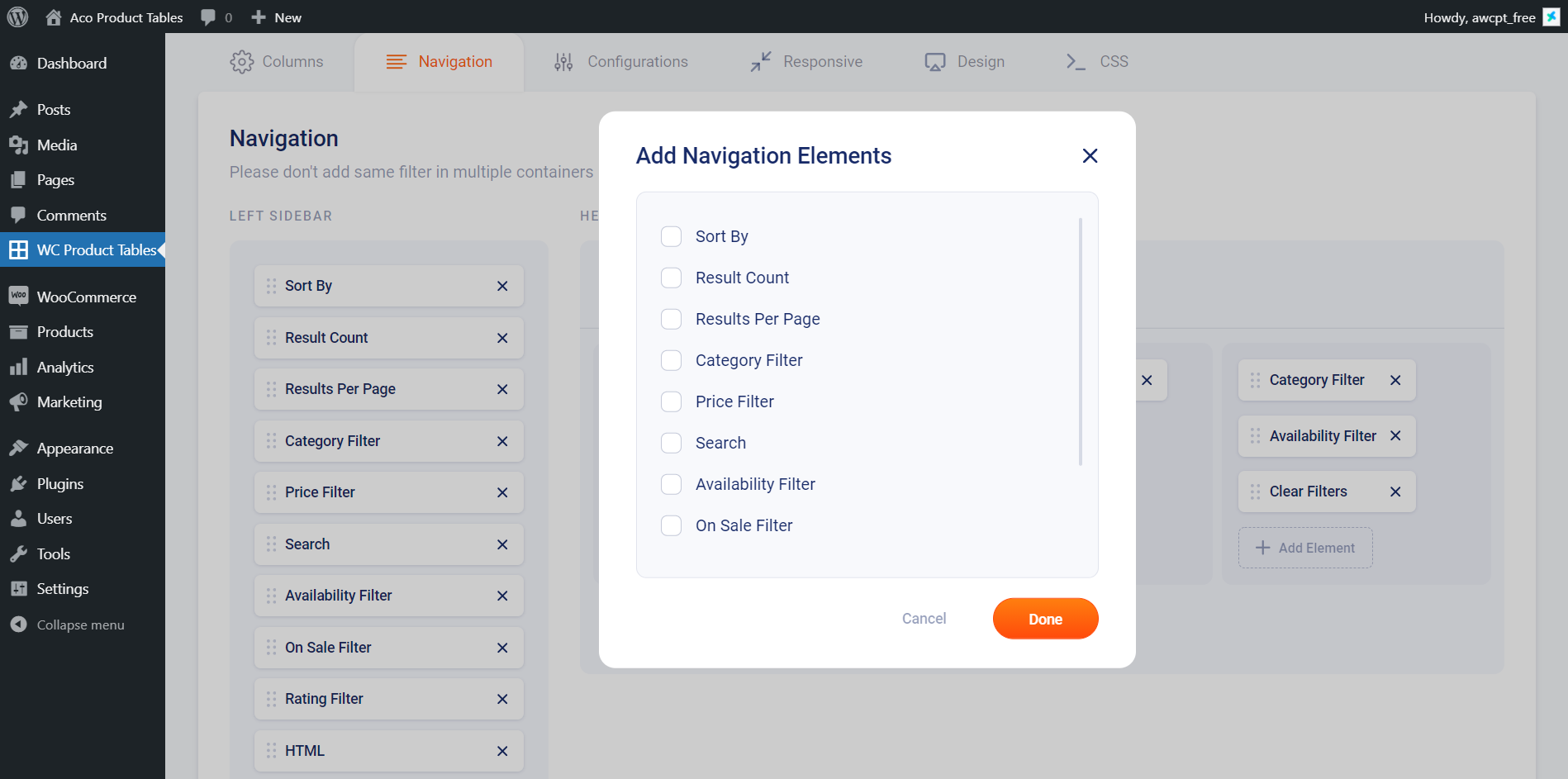 Table Column Responsive Settings