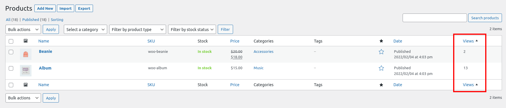 **Admin View of Product View Counts**\
