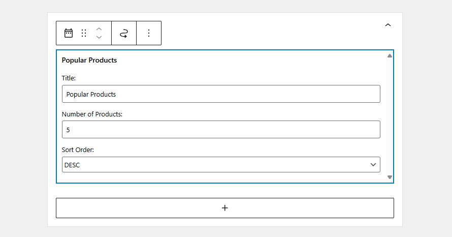 **Popular Products Widget Settings**\