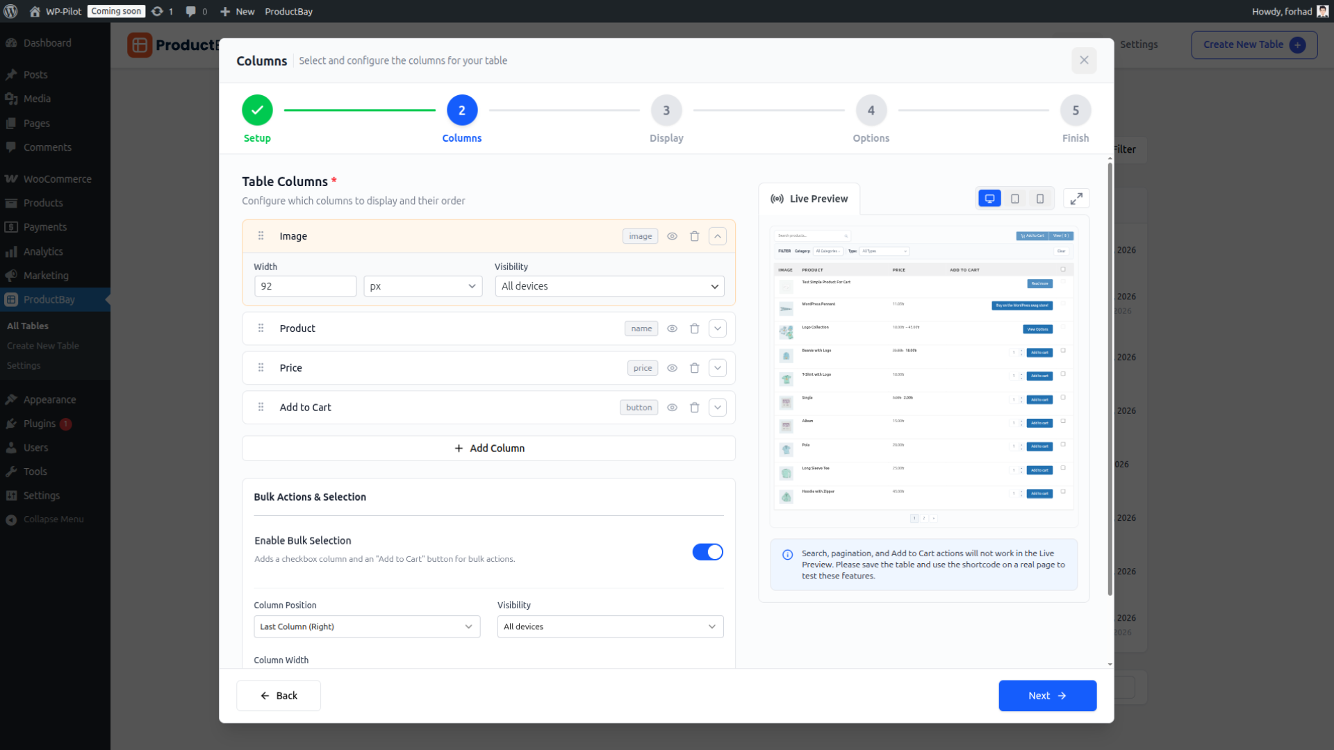 Step 3 — the design panel with live preview updating in real time as you customize colors, typography, and spacing.