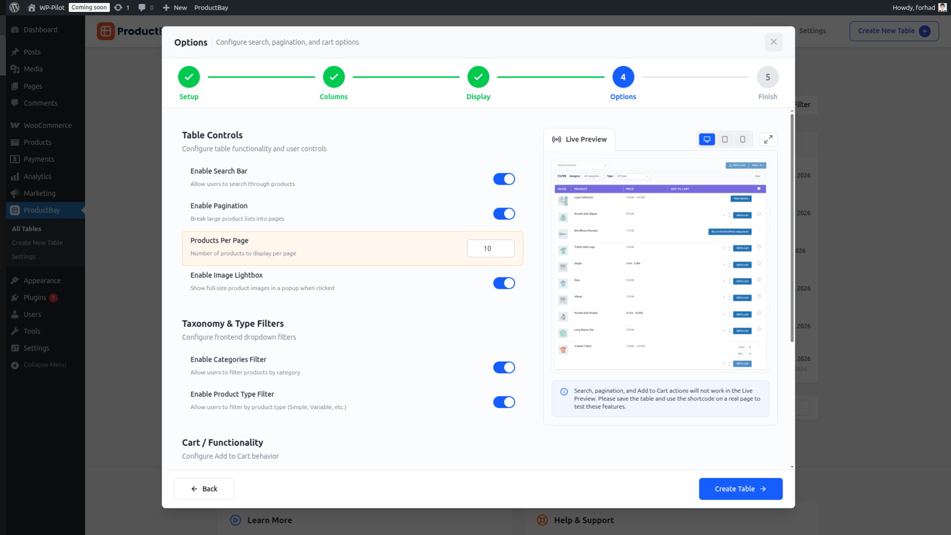 See full-screen live preview of the table as you design it.