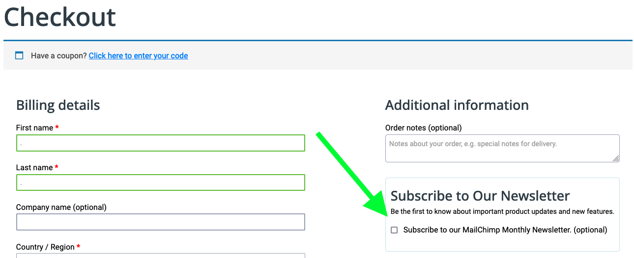 Newsletter opt-in form in checkout page (Pro version)