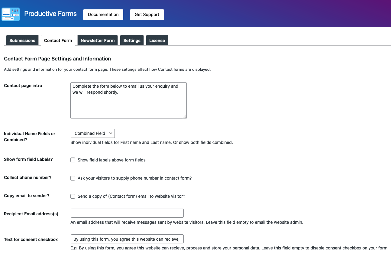 Some Contact Form Settings