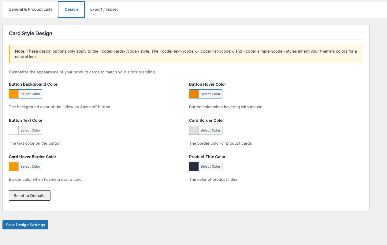 **Design Customization** - Color picker for matching your brand (cards style)