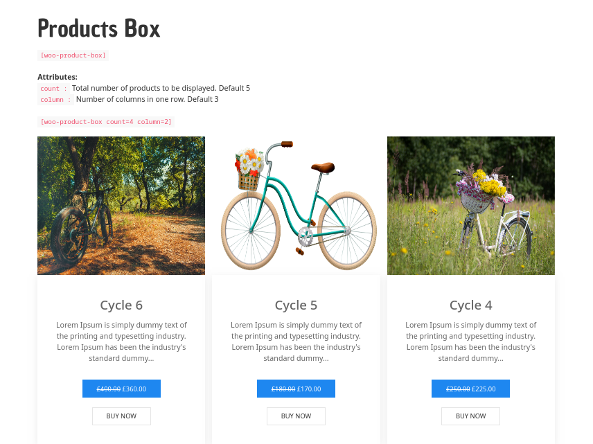 Product Boxes - Card style