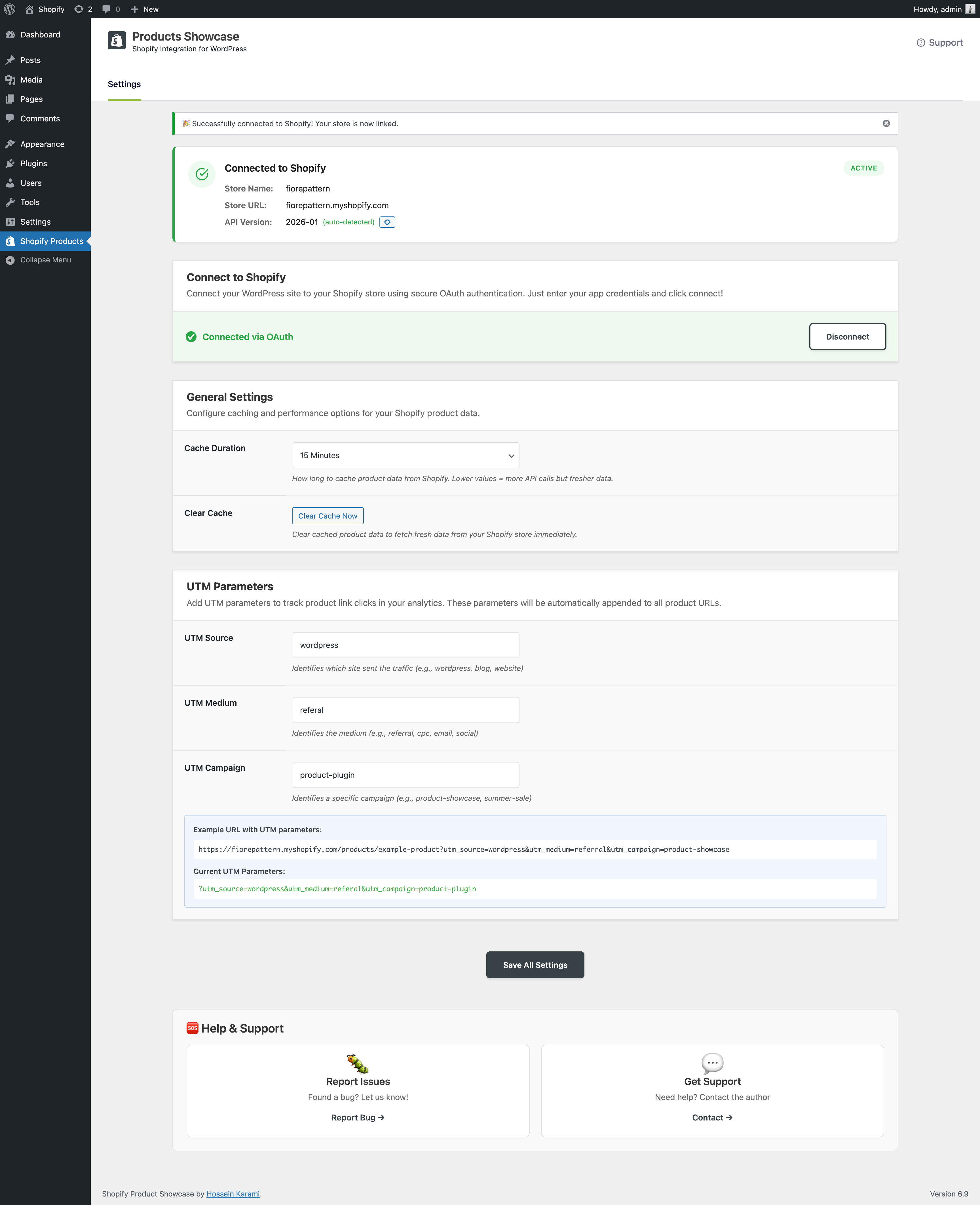 Shopify Products block in Gutenberg editor with search interface