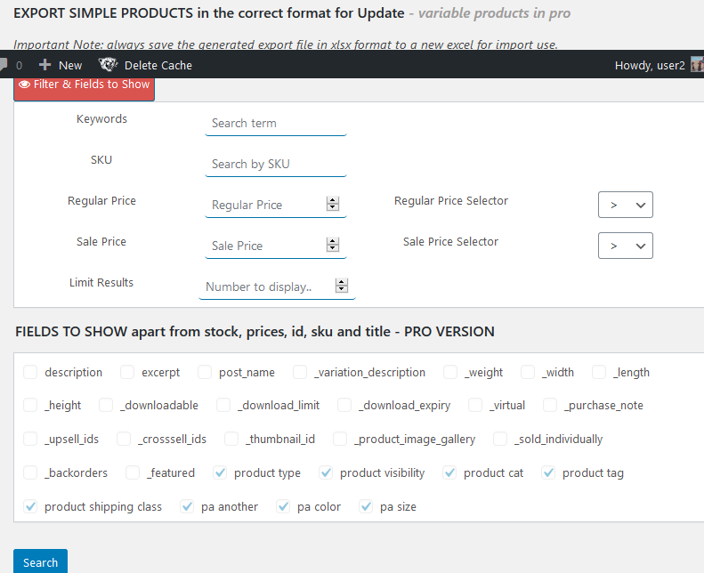 Backend Export Page