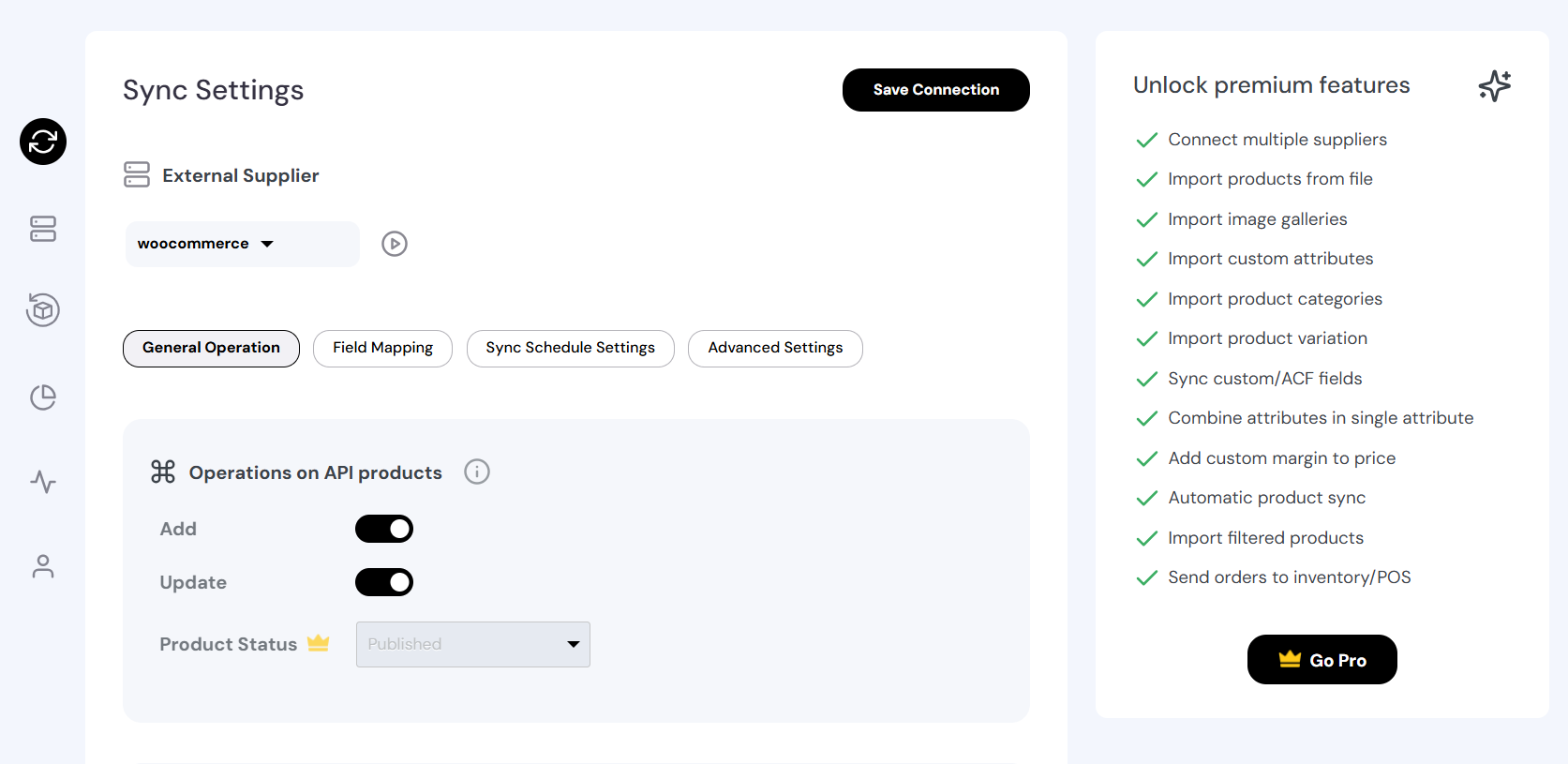 Supplier sync operation configuration