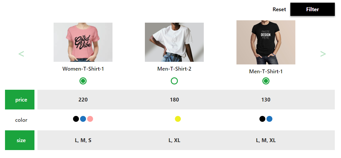 [products_compare cat=36,35 attrs=color,size info=price  swatches=1]