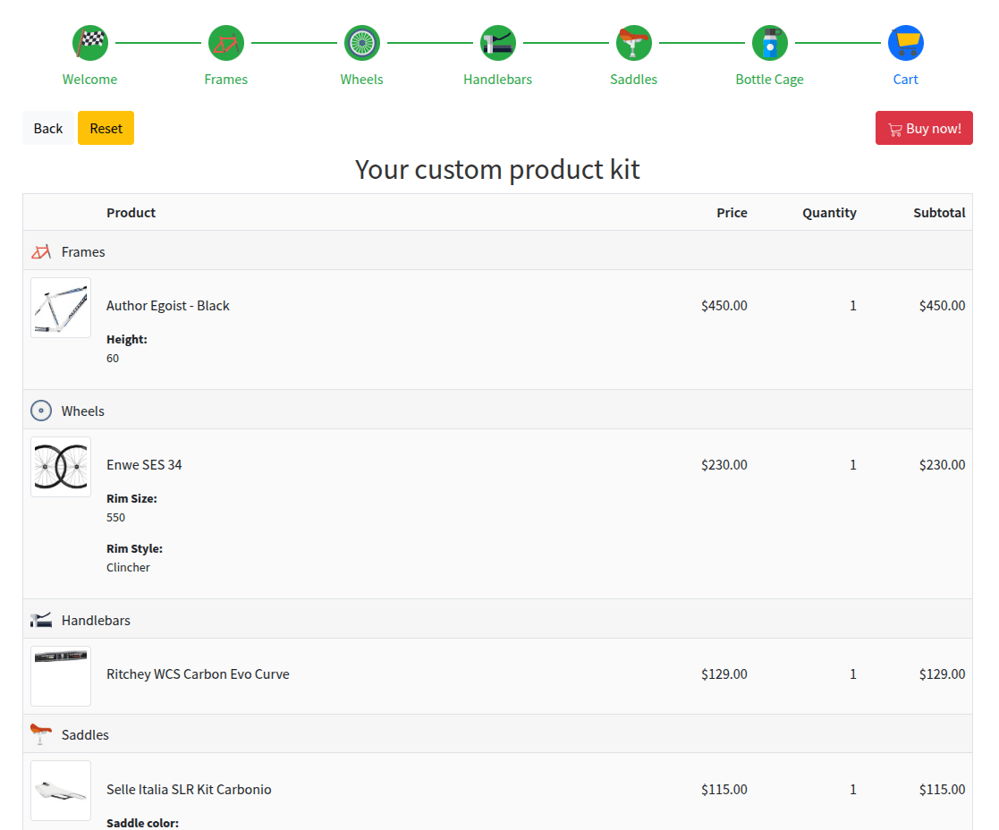 WooCommerce cart products kit
