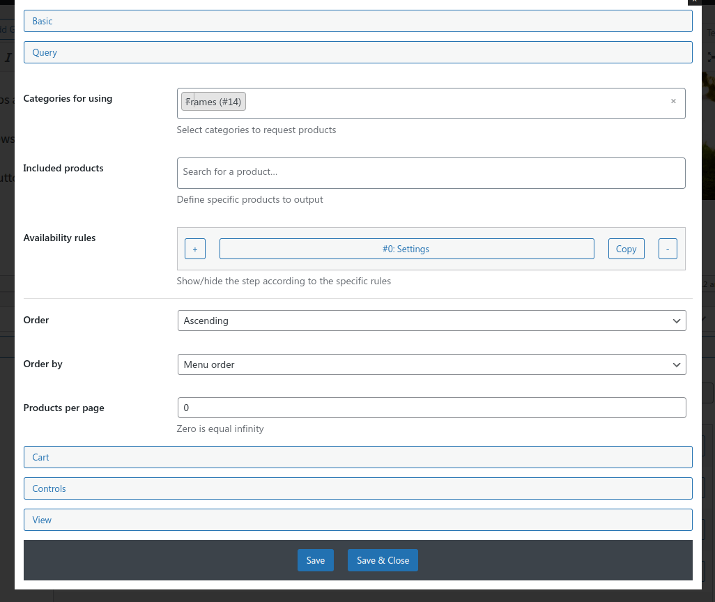 Step cart settings