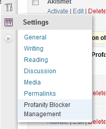 Plugin settings location (Settings->ProfanityBlocker Management)