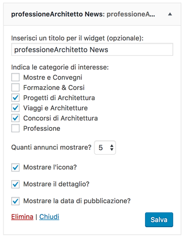 La schermata delle impostazioni del widget