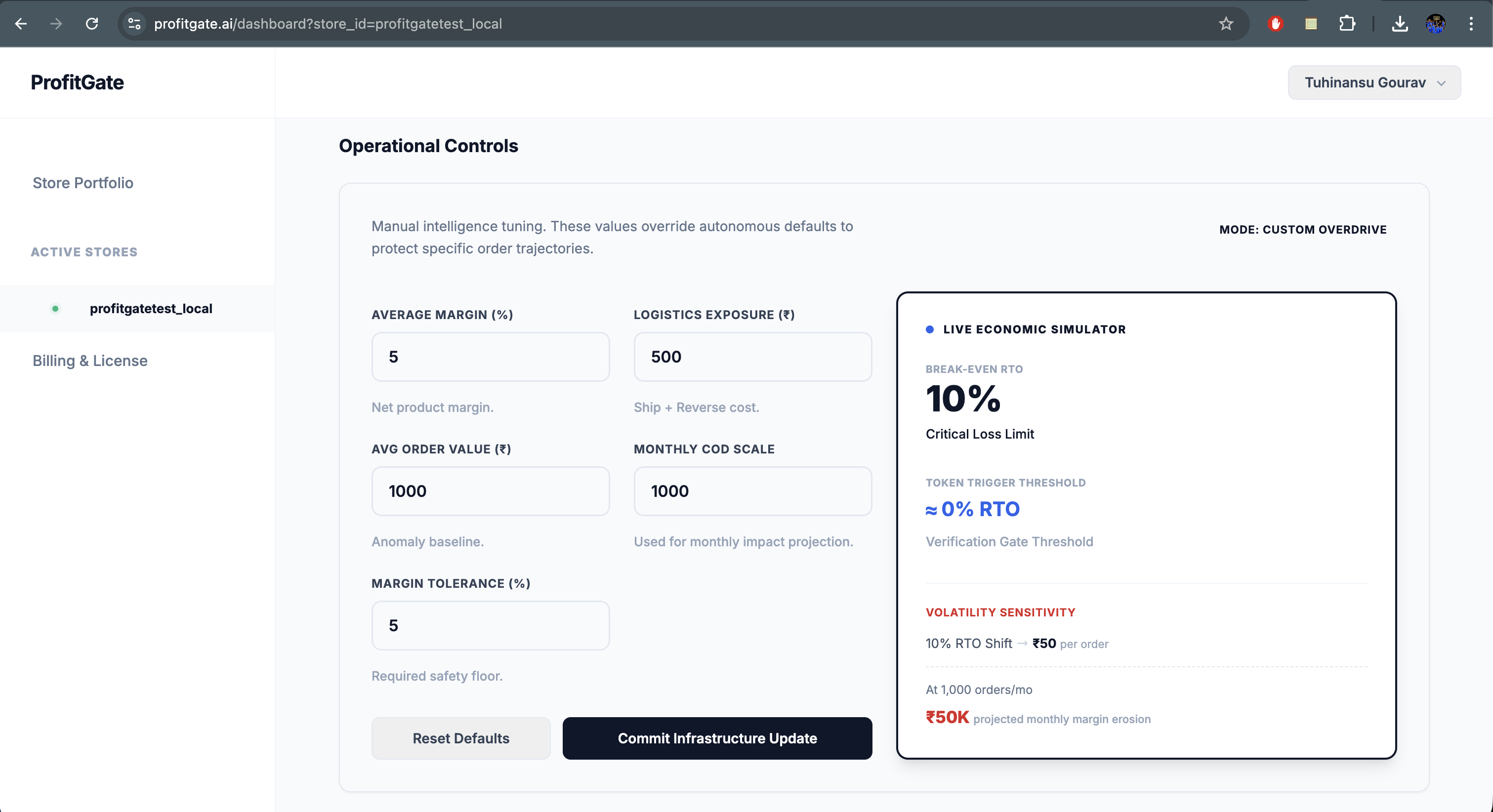 Operational Controls: Granular monitoring and active intervention settings for the ProfitGate shield.