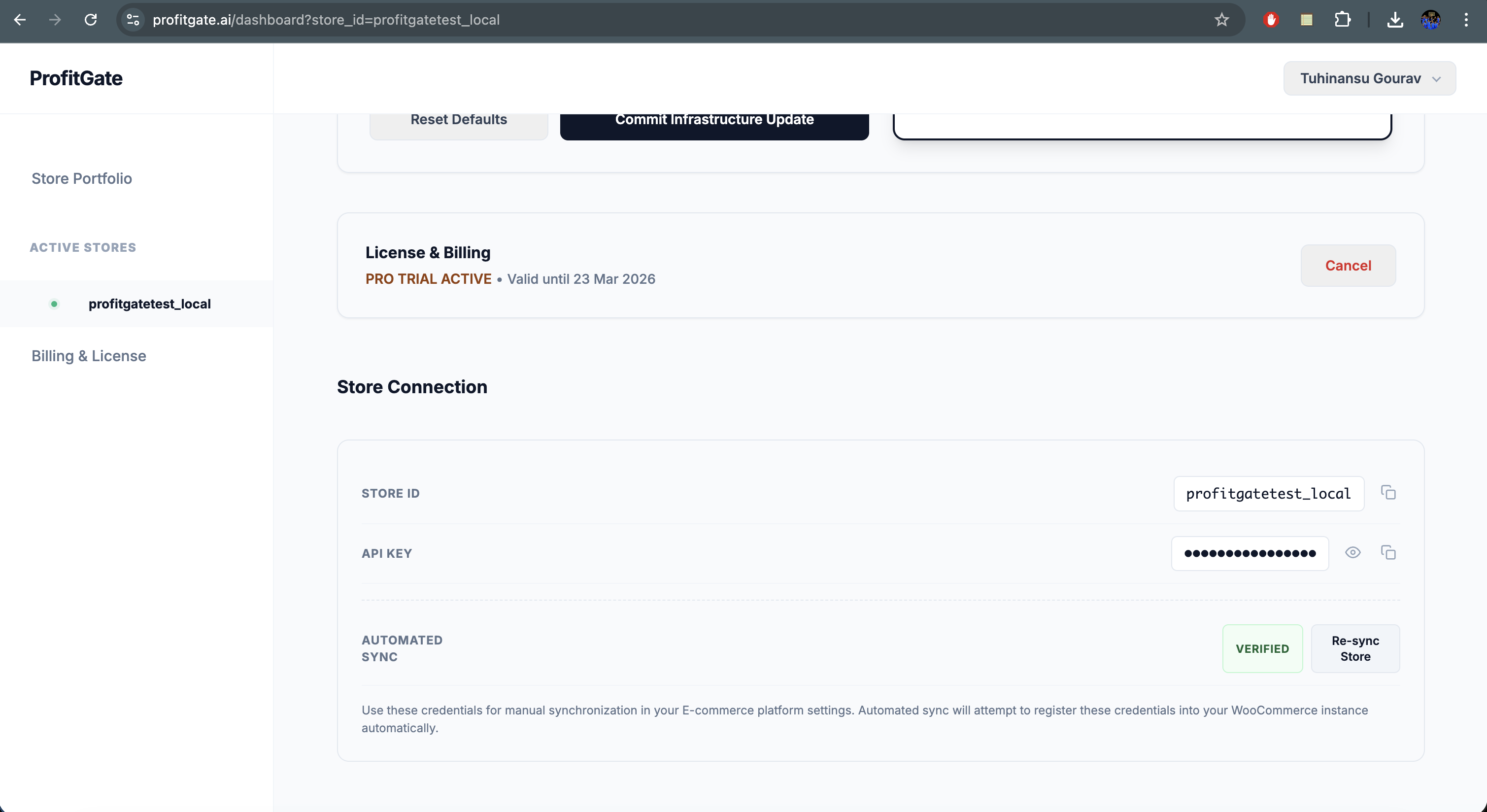 Store Connection Verified: Confirmation of the successful Silent Handshake and secure API link.
