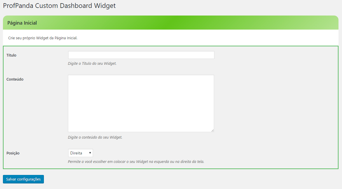 Here you can choose title, content, position and the priority of your Widget area. It supports HTML code and CSS.