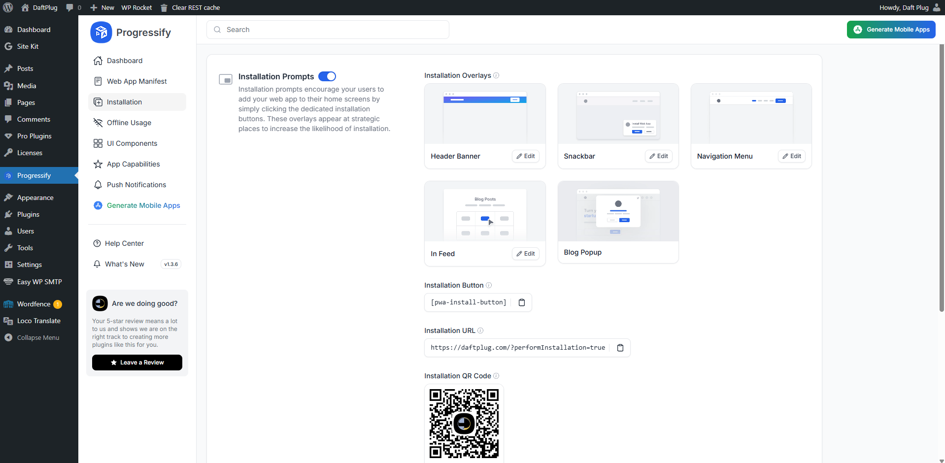 **Installation Prompts** - Installation features allows displaying prompts that encourage users to add your website to their home screens.