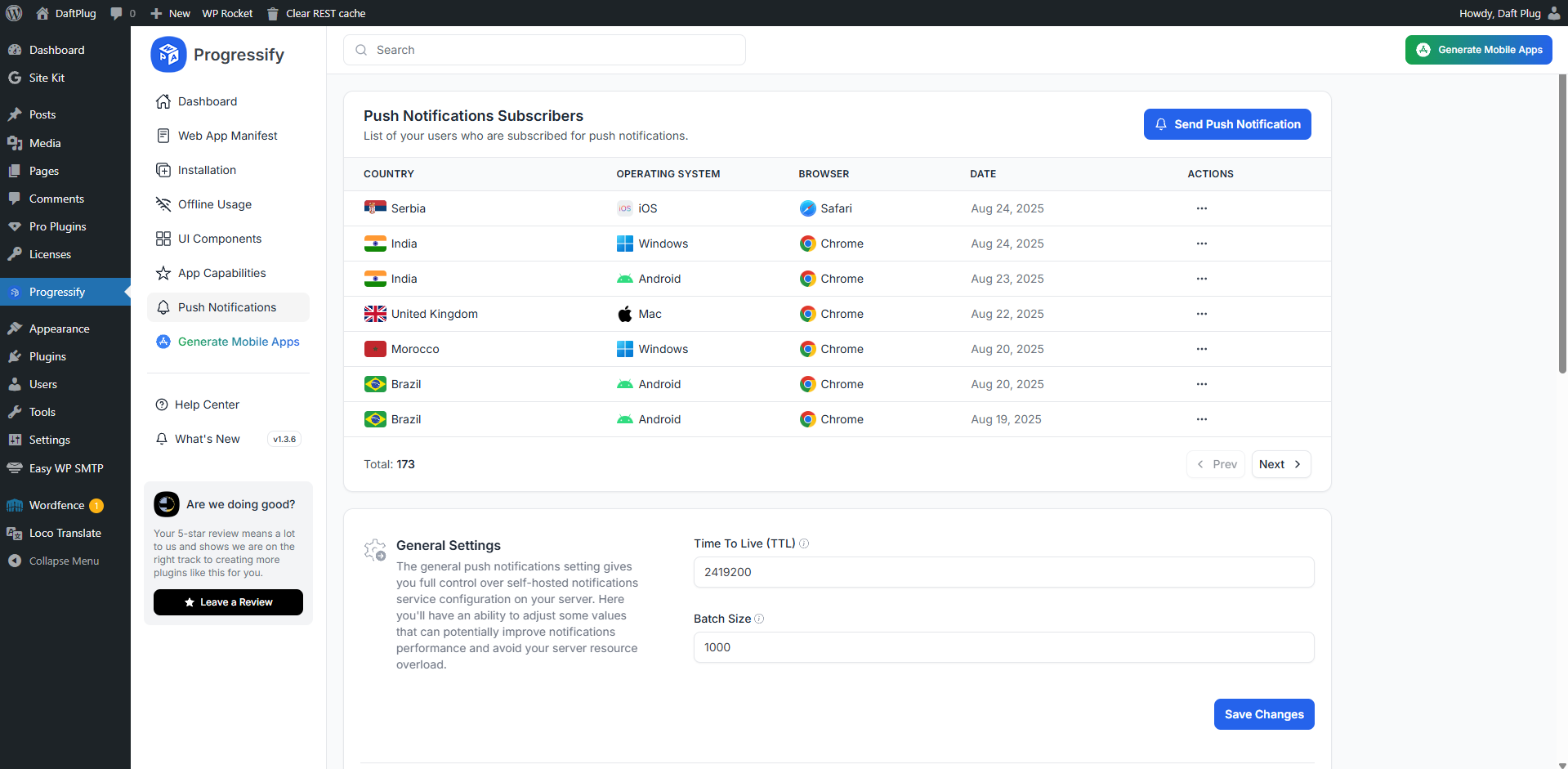 **Push Notifications** - Send messages directly to users' devices, providing a powerful tool for engaging users with timely updates, alerts, and personalized content.