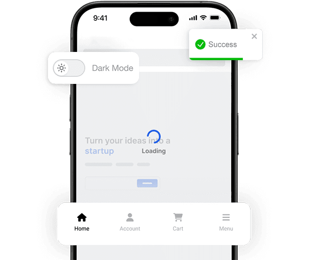 **App-like UI Components** - Seamlessly integrate features such as loaders, pull-to-refresh, dark mode, navigation tabs, and more.