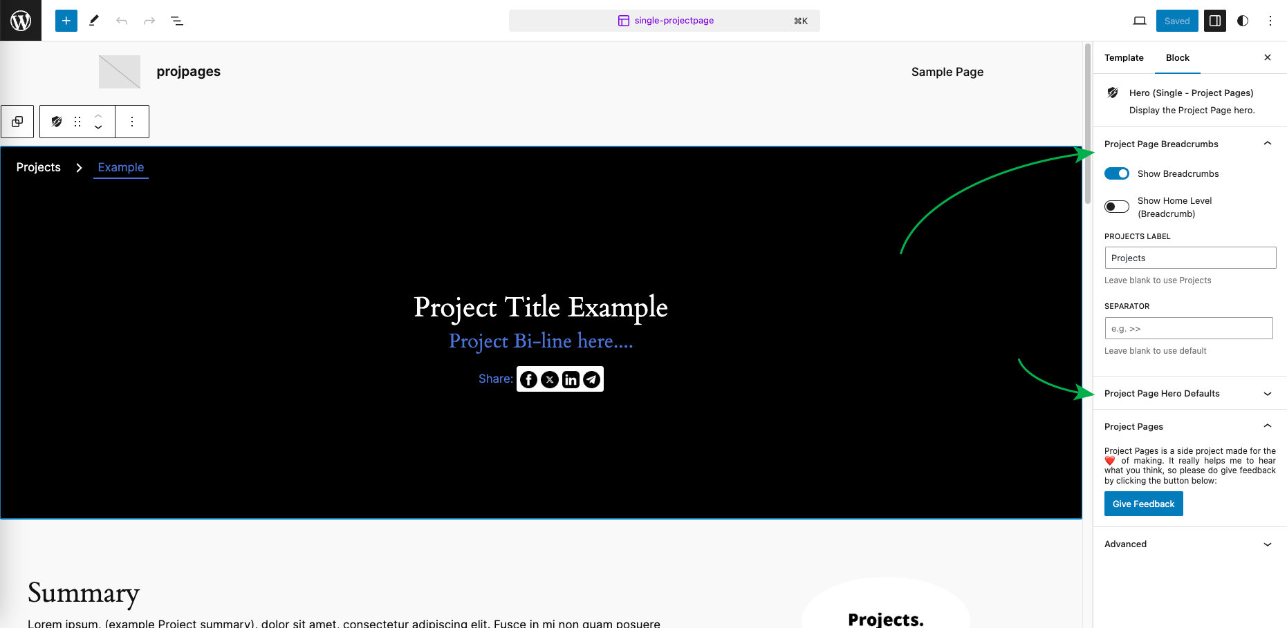 Gutenberg Blocks template editing