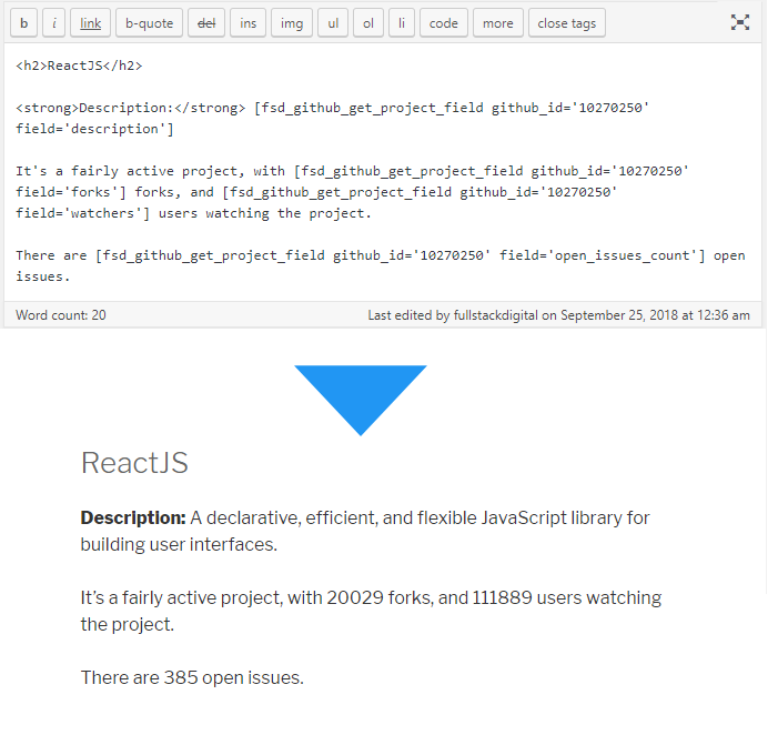 Sample shortcode usage