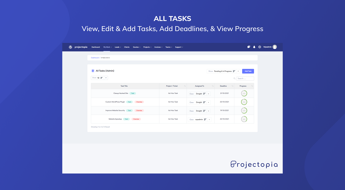 All Projects - View, Edit & Add Projects, Specify Project Type, Update Status, etc.
