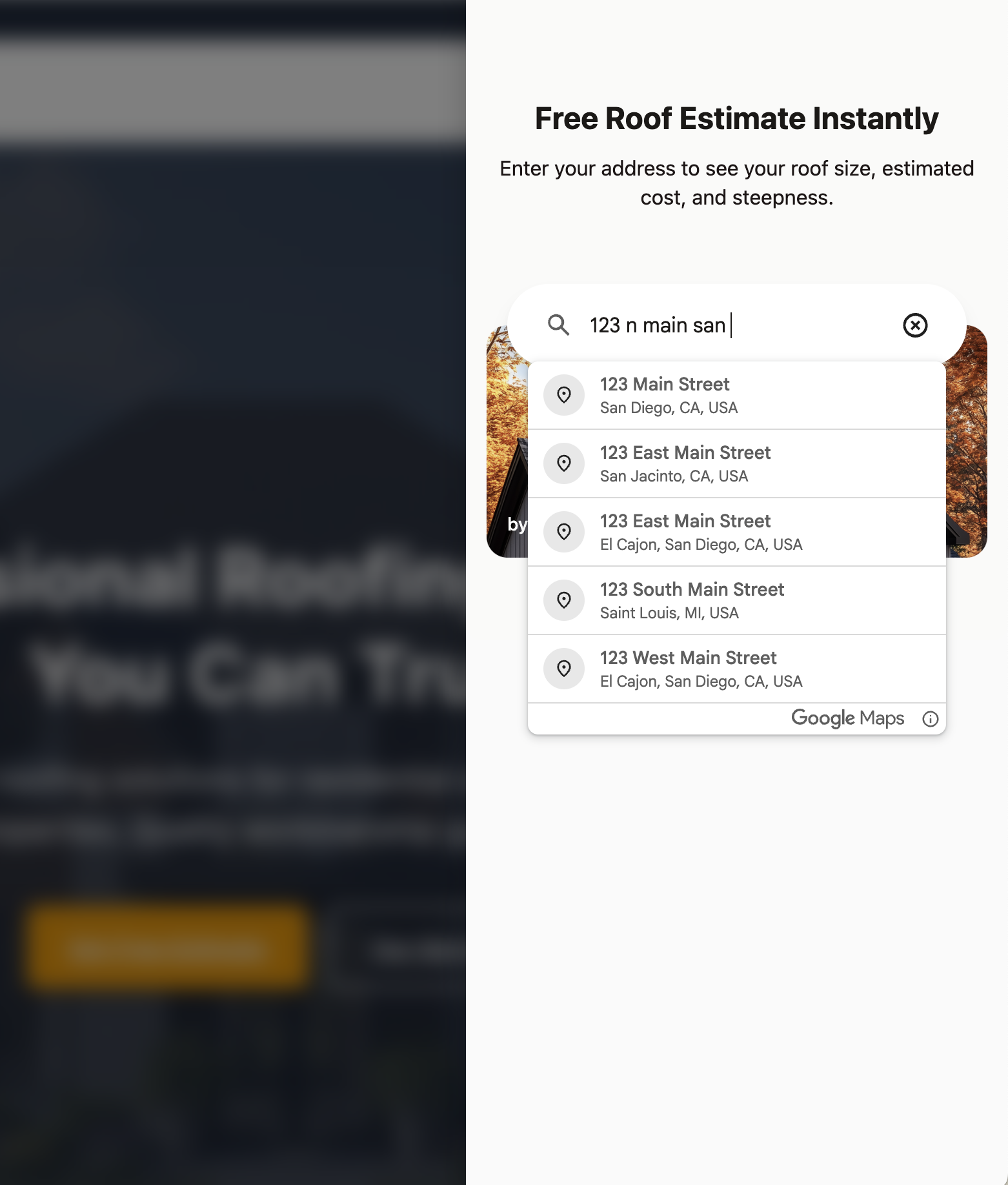 Address autocomplete powered by Google Places
