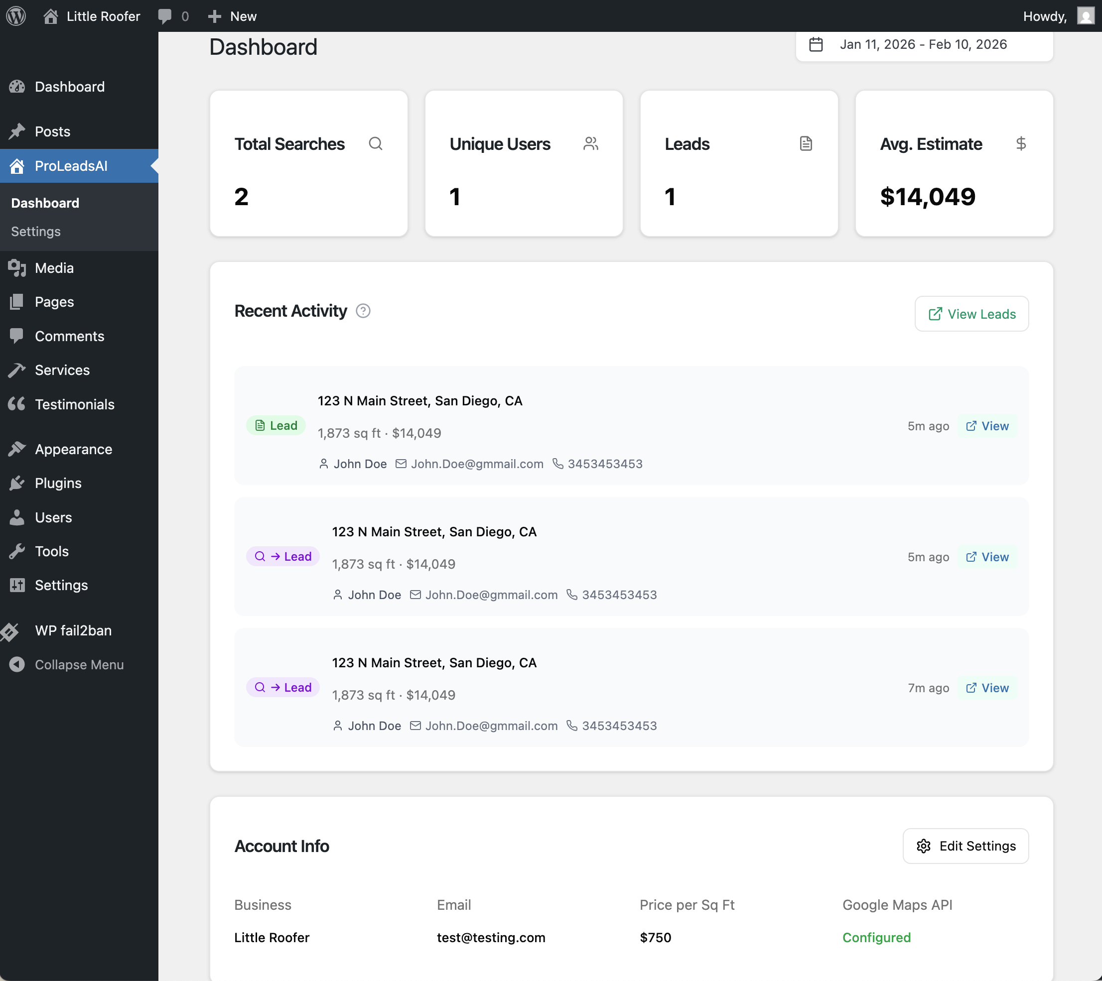 WordPress admin dashboard