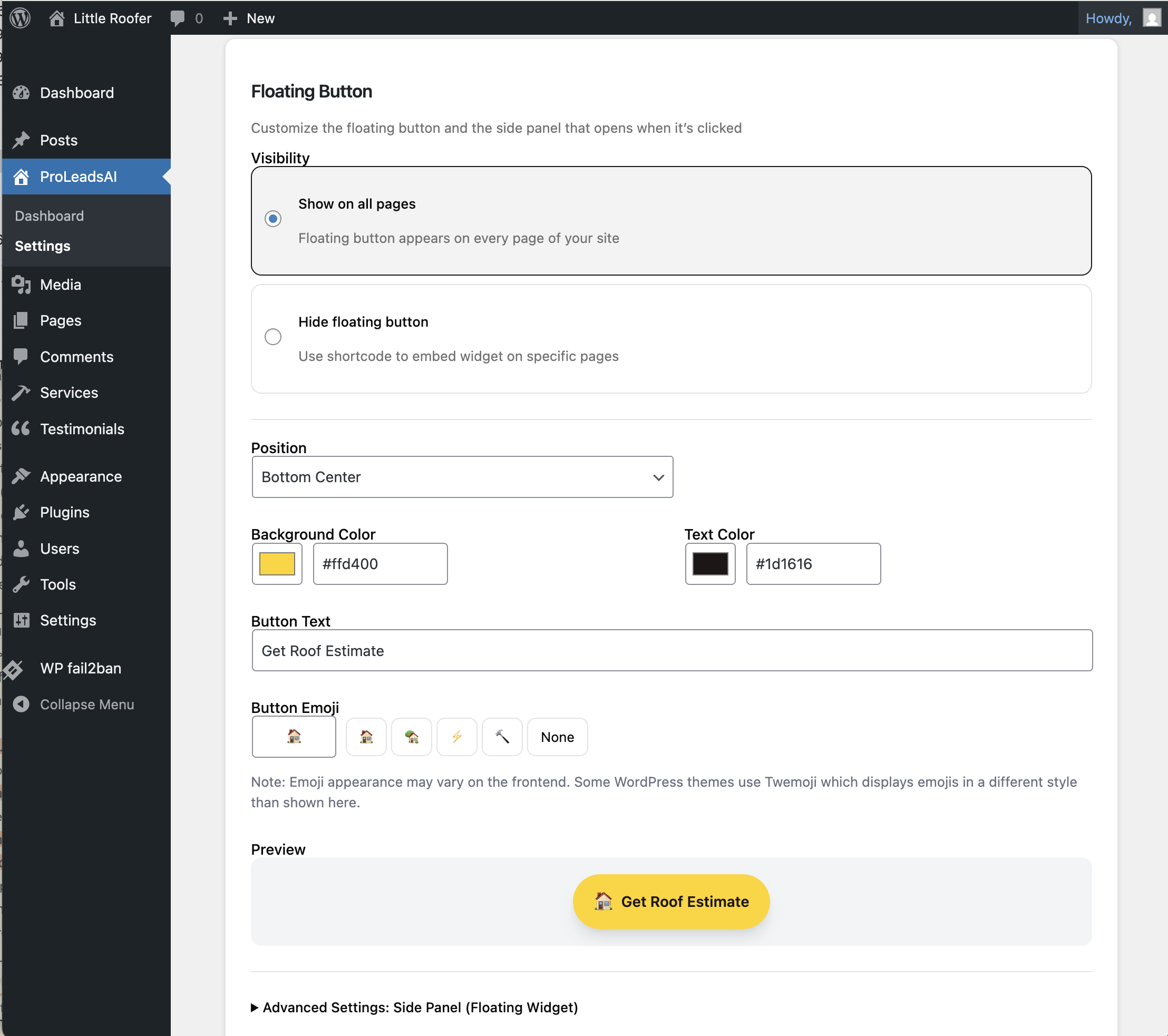 Floating button appearance and position settings