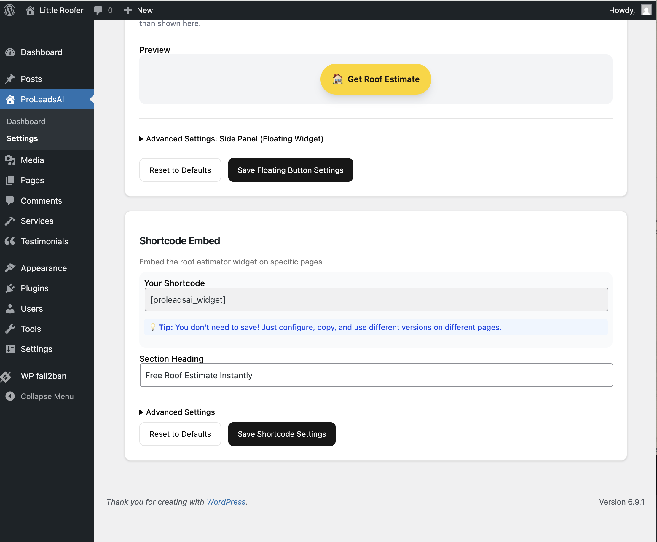 Shortcode settings to embed the widget anywhere on your site