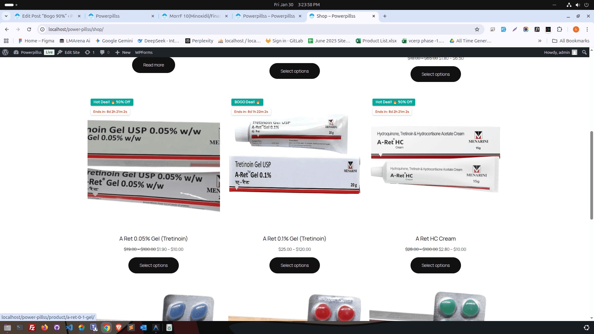 Countdown timer display on frontend.