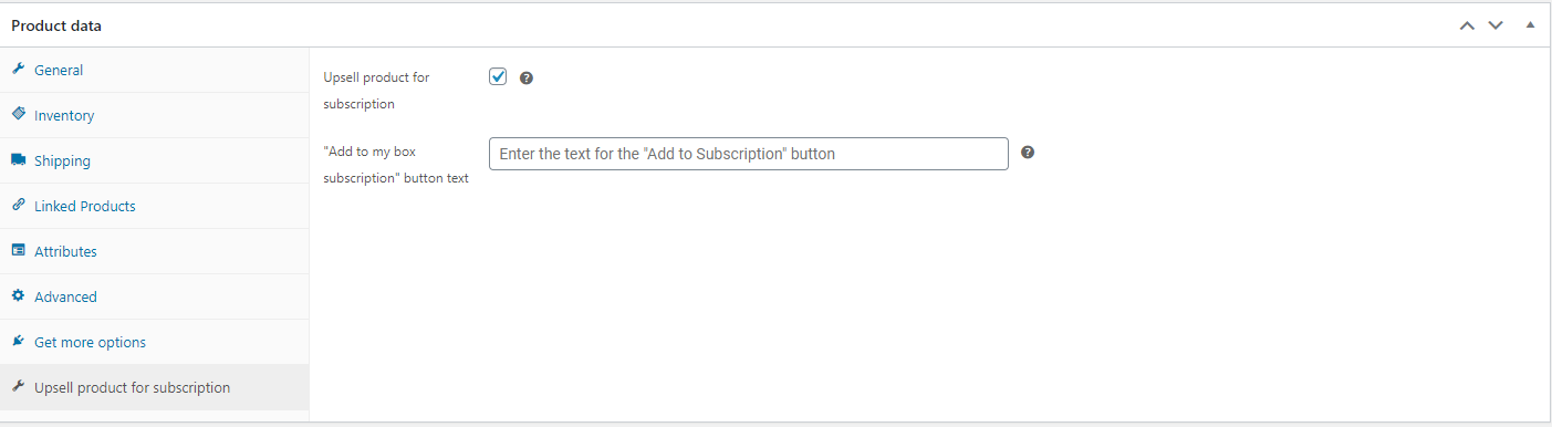 The product tab "Upsell product for subscription" setting.