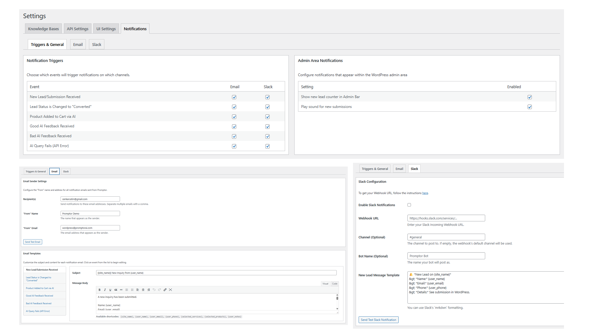 Notifications: email and Slack alerts configuration (Free).