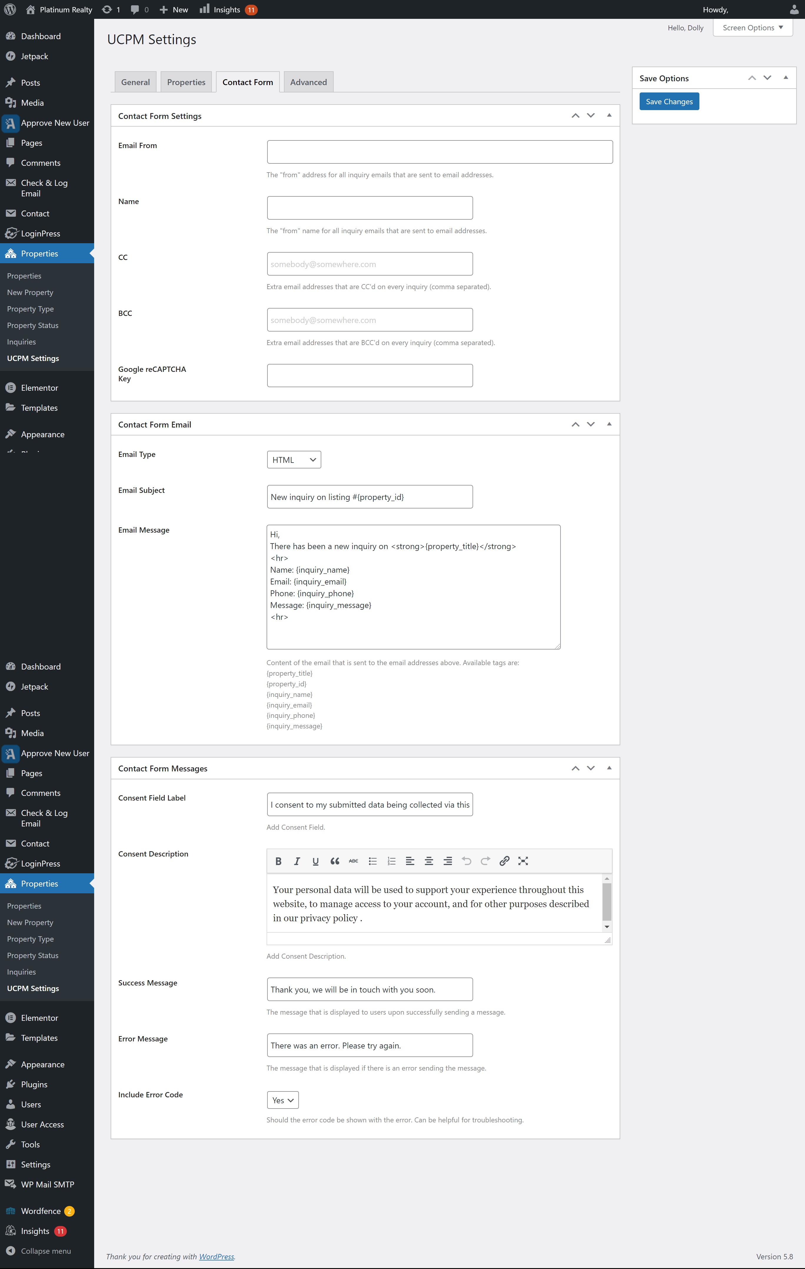 Settings - Contact Form