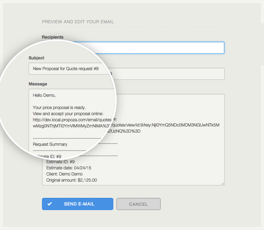 Add a personal message to your price Proposal.