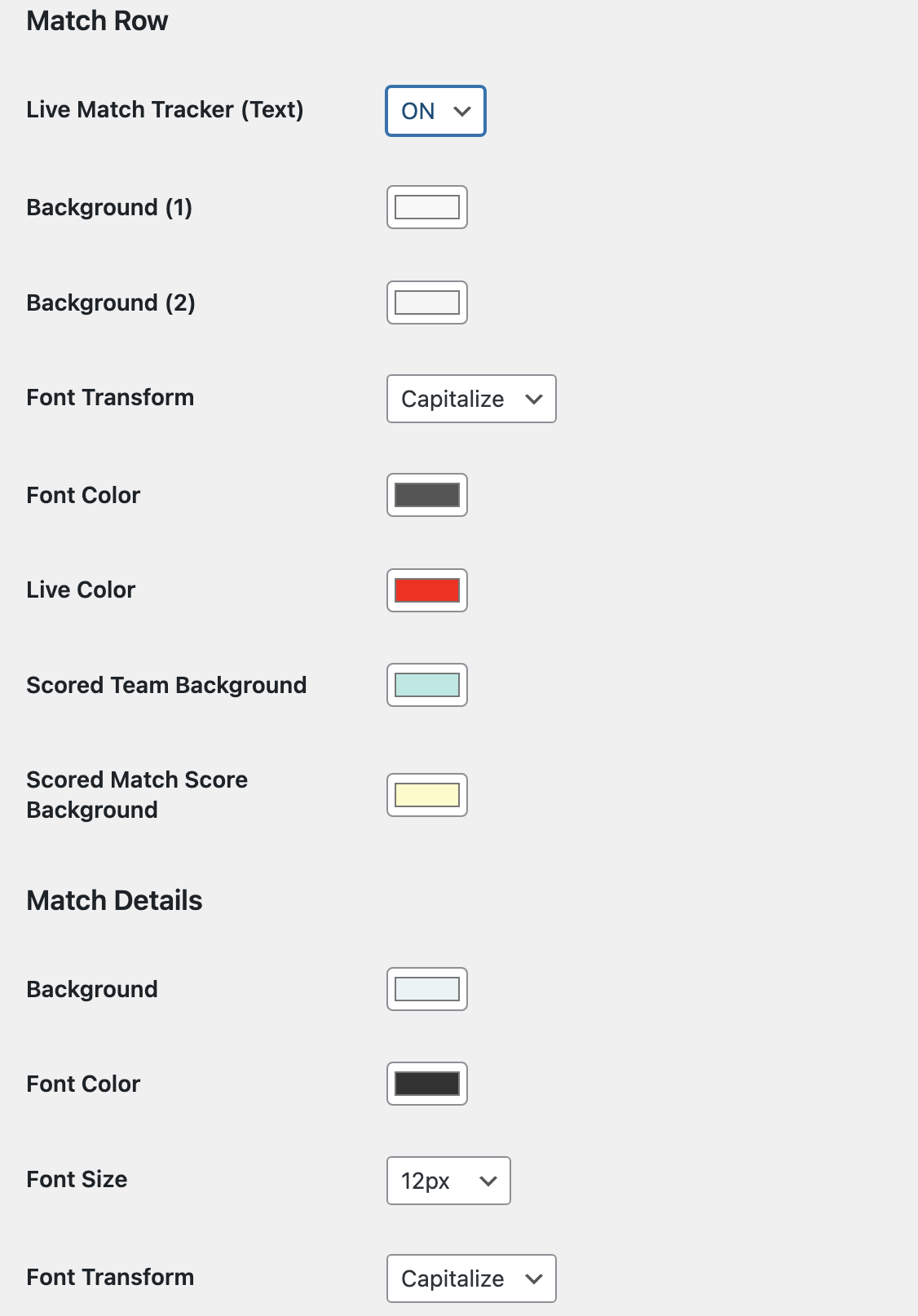 ProScores Settings