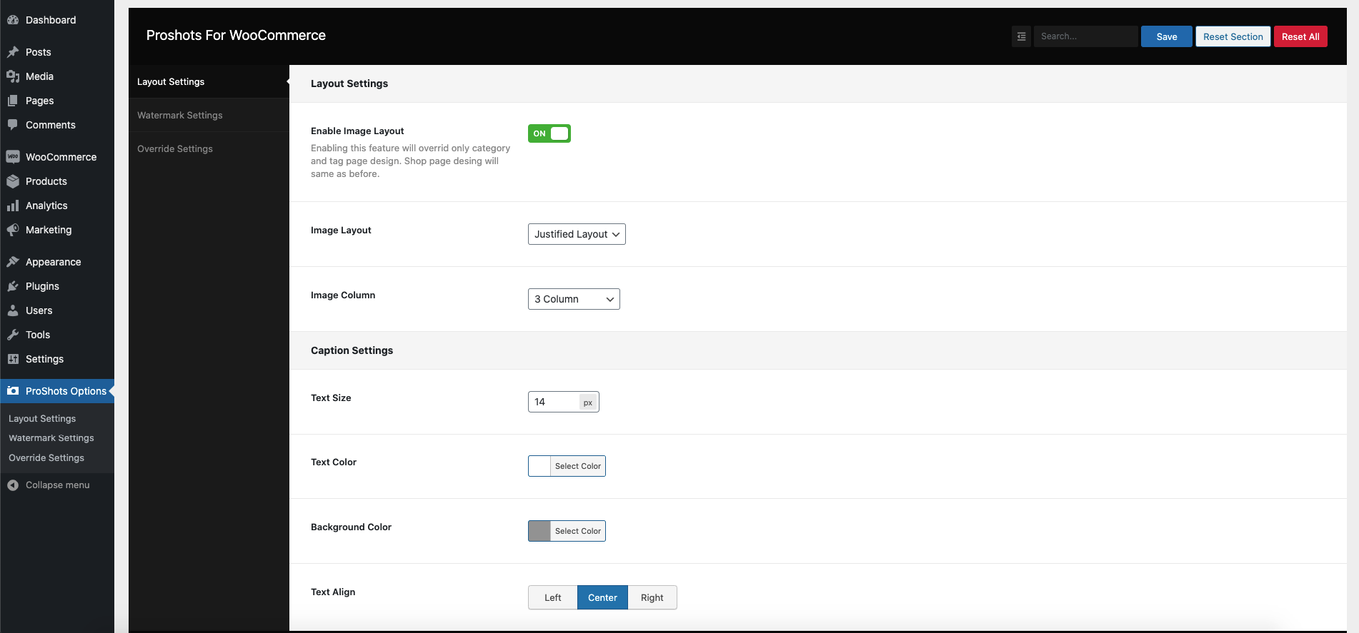 Layout Settings