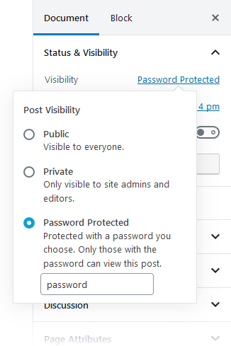 WP 5.0+ Change to 'Password Protected'